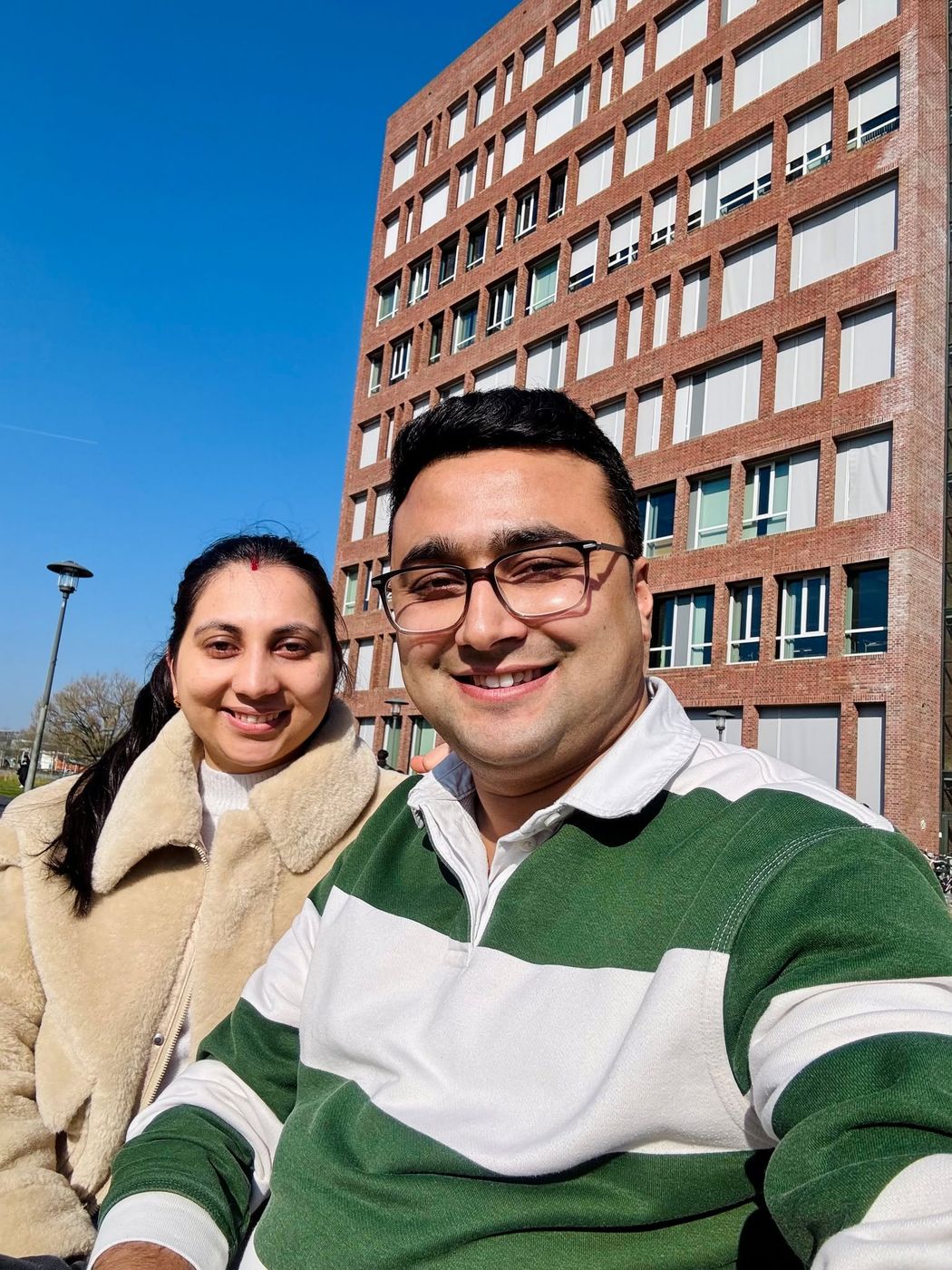 Selfie on a sunny university campus